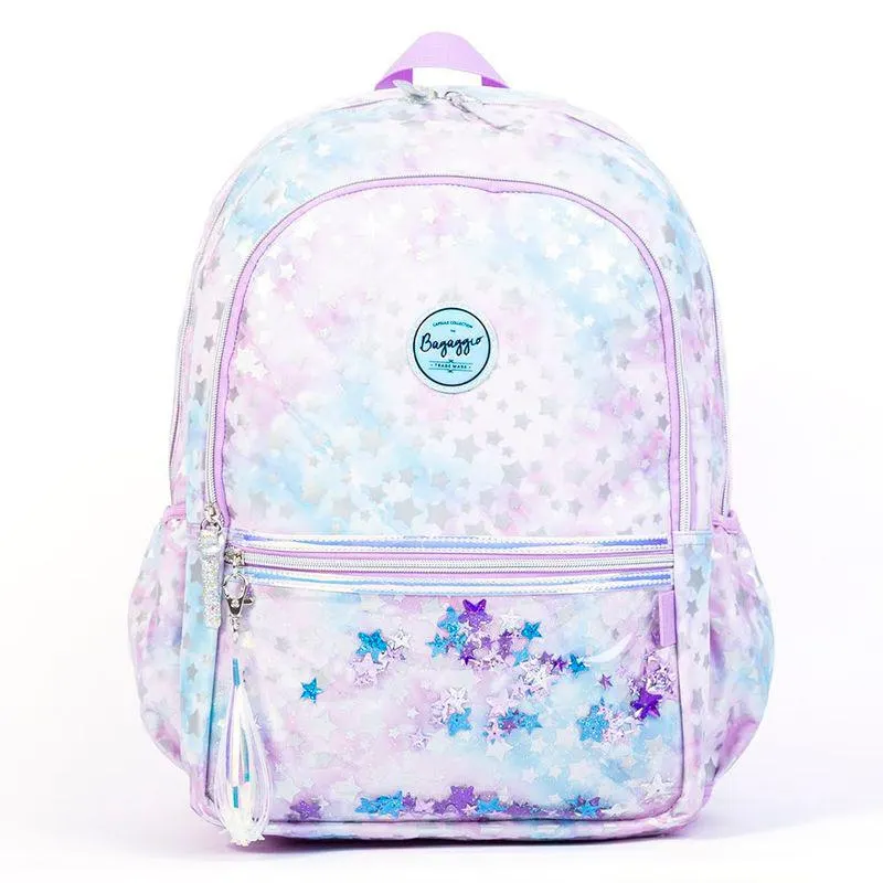 Mochila Escolar Feminina Tie Dye Stars Lilás