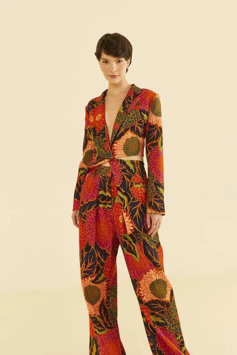 Calça Alfaiataria Estampada Floral Vintage