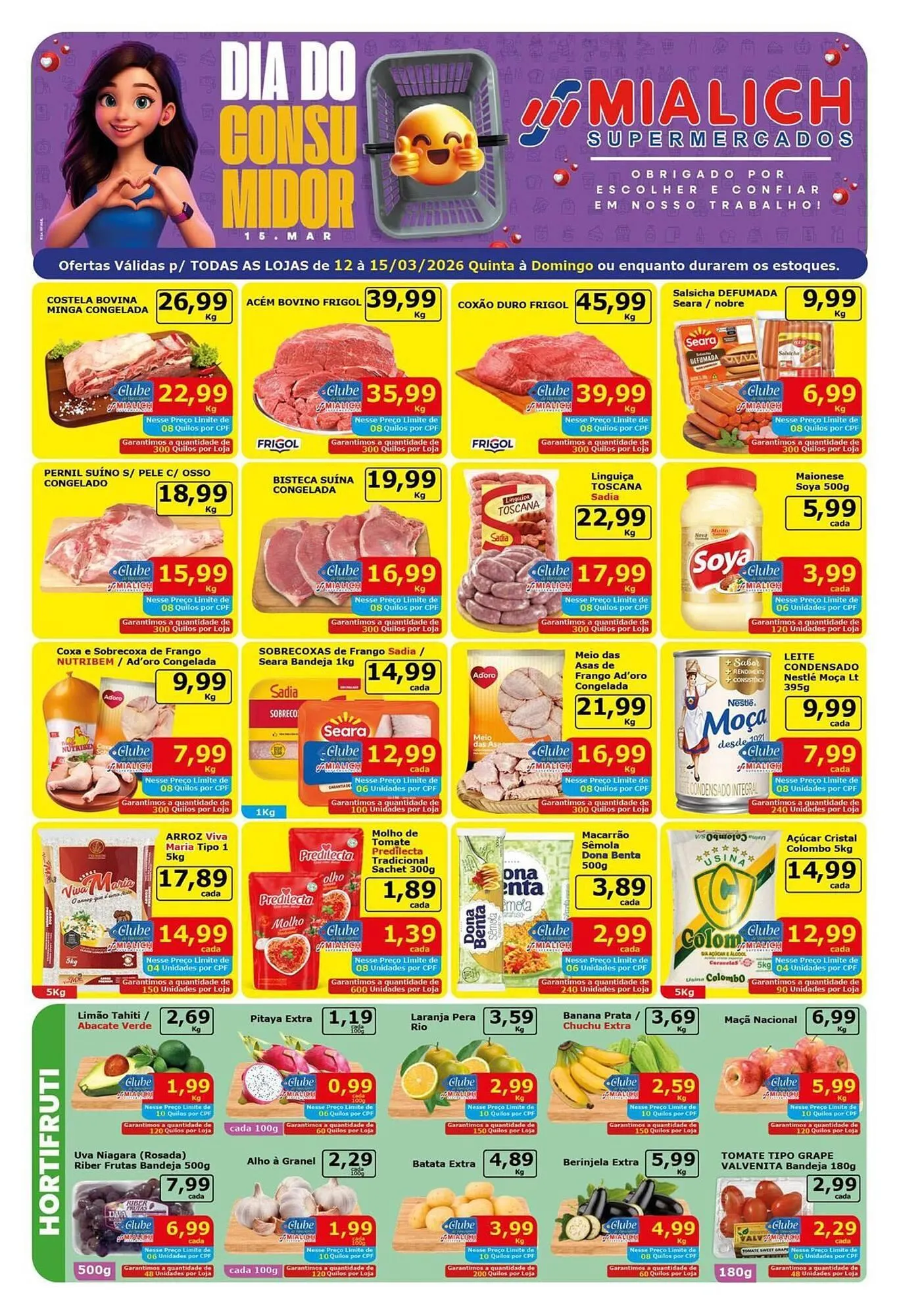 Encarte de Catálogo Mialich Supermercados 12 de março até 15 de março 2026 - Pagina 1