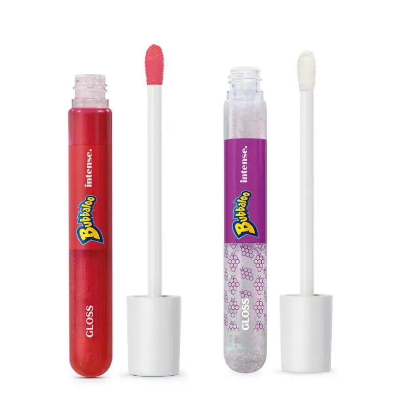 Combo Gloss Labial Intense Bubbaloo: Vermelho Morango 5ml + Incolor Uva 5ml