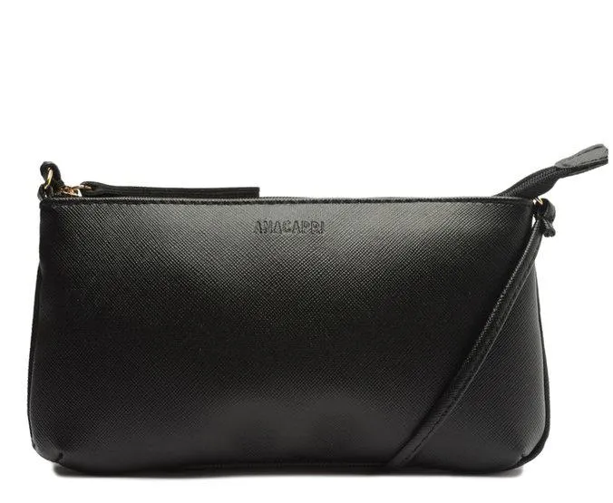 Bolsa Crossbody Média Preta Texturizada