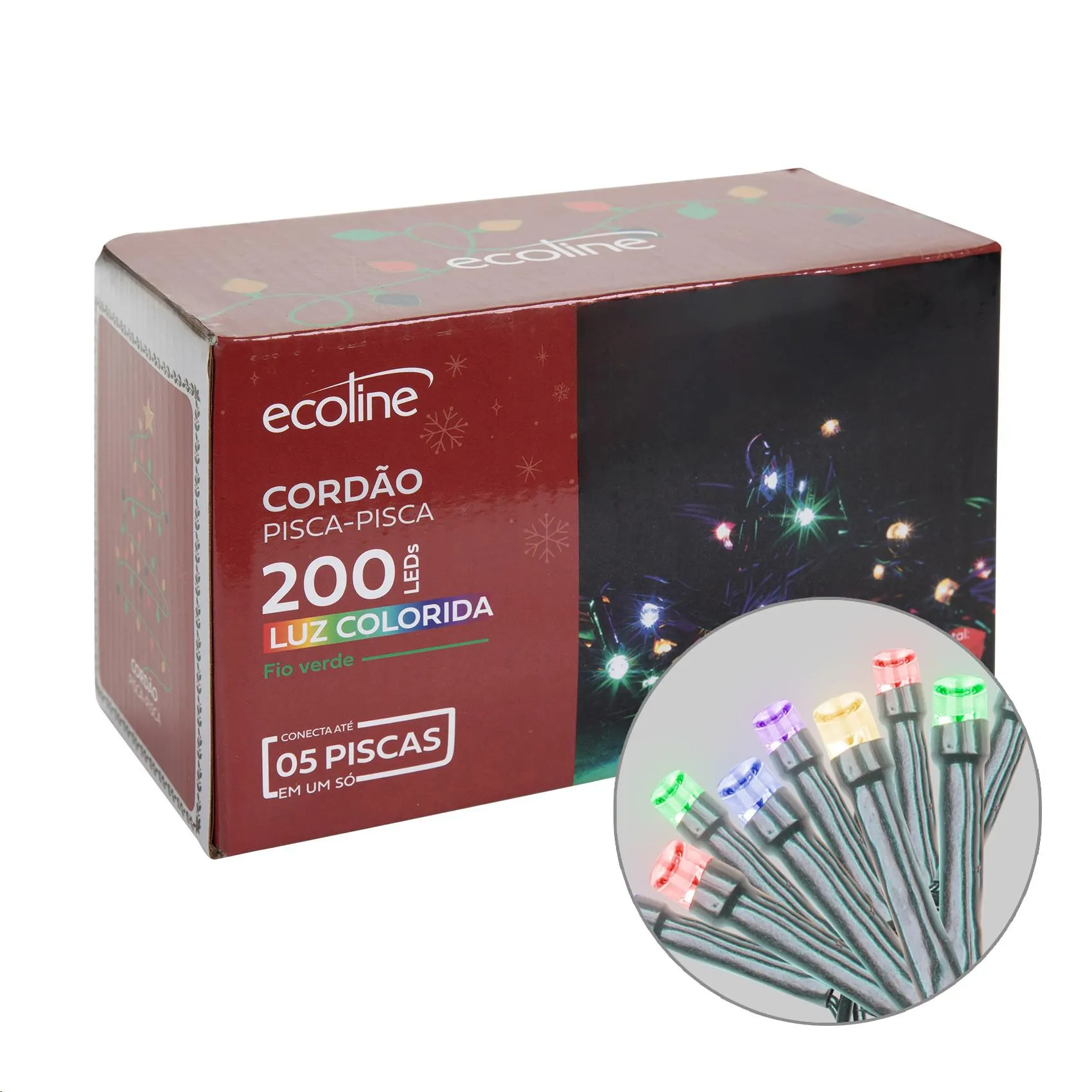 Pisca Pisca de Led Cordão 8m Colorido 8 Funções 220v - Ecoline