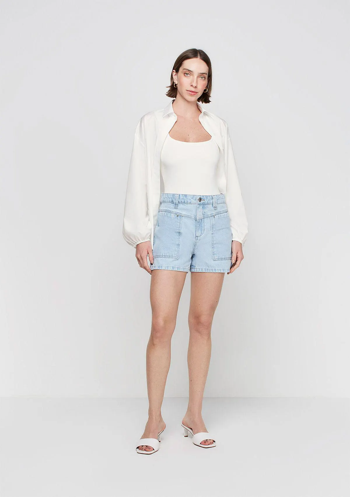 Shorts Jeans Curto Cintura Alta - Azul