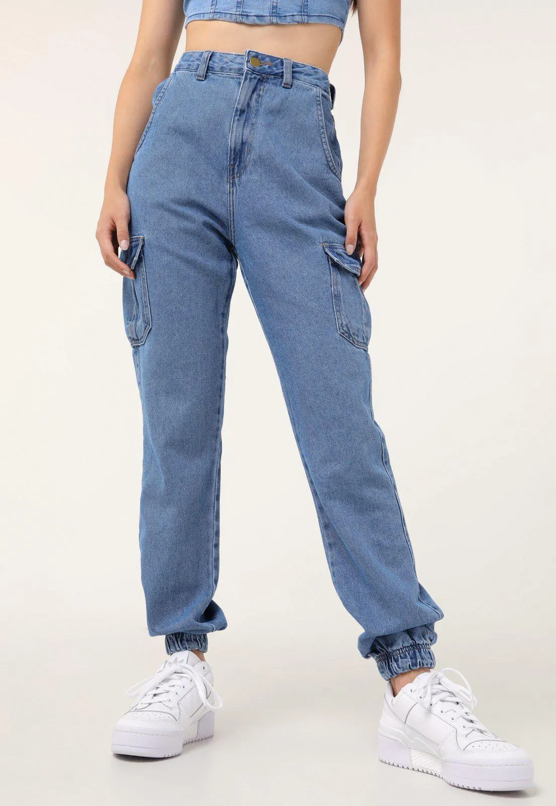 Calça Jeans Forever 21 Jogger Cargo Azul