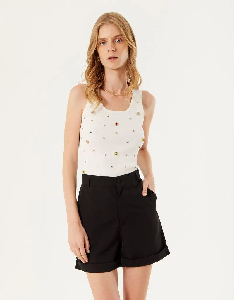 Regata Modal Bordado Pedrarias - Branco