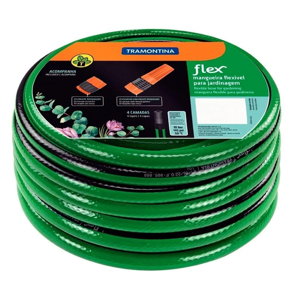 Mangueira 10 Metros Para Jardim Flex Pvc Tramontina - Verde
