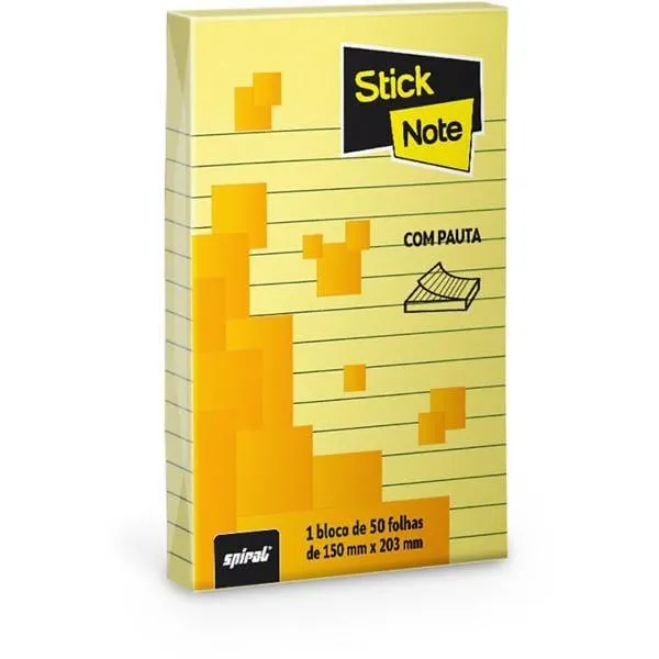 Bloco autoadesivo 150x203 pautado amarelo c/50fls Stick Note PT 1 UN