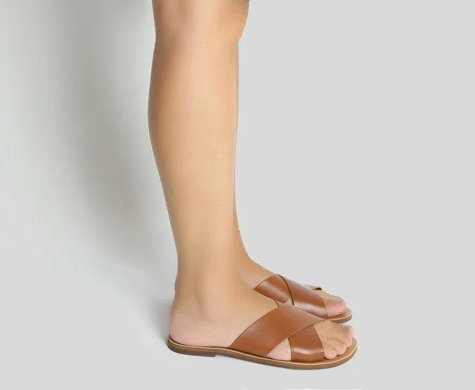 Rasteira Caramelo Tiras Cruzadas