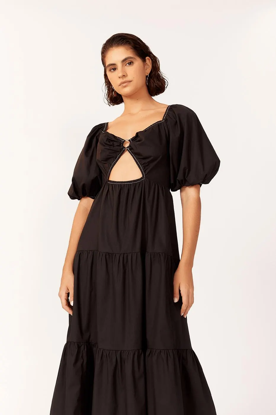 Vestido Midi Franzido Cintura