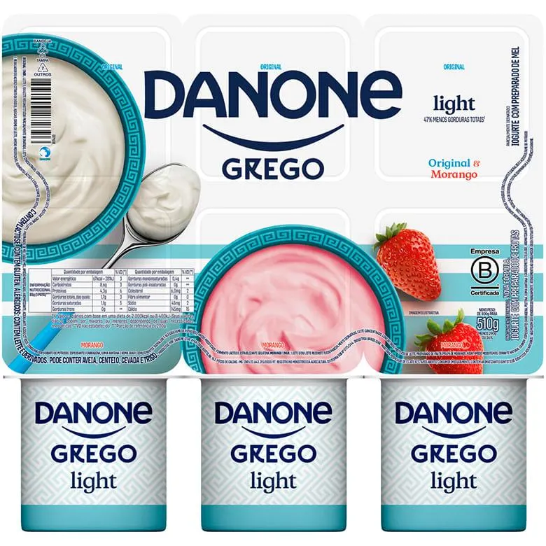 Iogurte Danone Grego Original Desnatado Light Morango 510g
