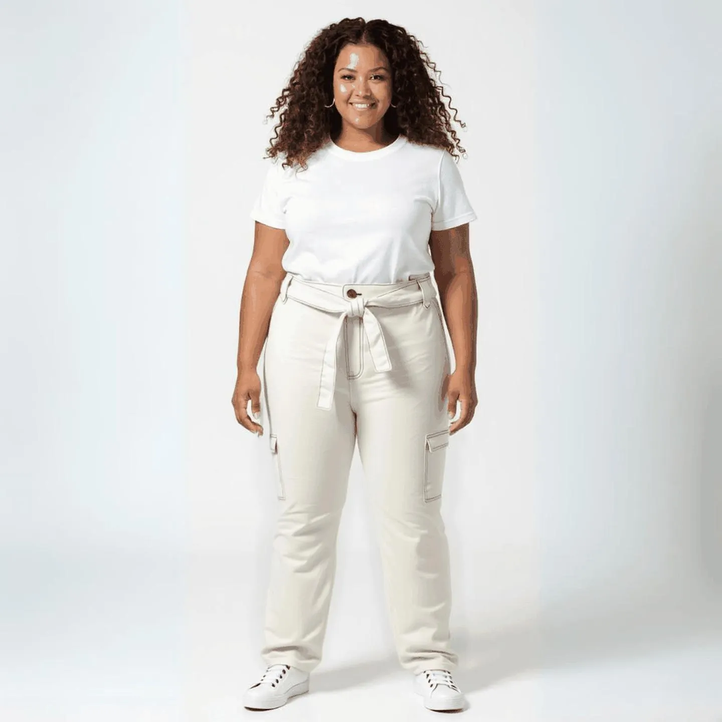 Calça jeans feminina jogger off white com cordão - Ink