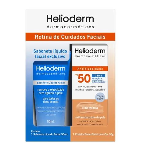 Kit Sabonete Líquido Facial Helioderm 50ml + Protetor Solar FPS50 Cor Media