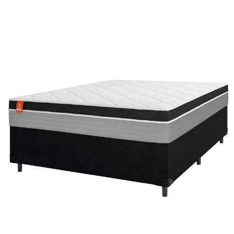 Cama Box Casal Colchão Molas Ensacadas Real 138x188x65cm Preto / Cinza - Suporta até 130Kg por Pessoa