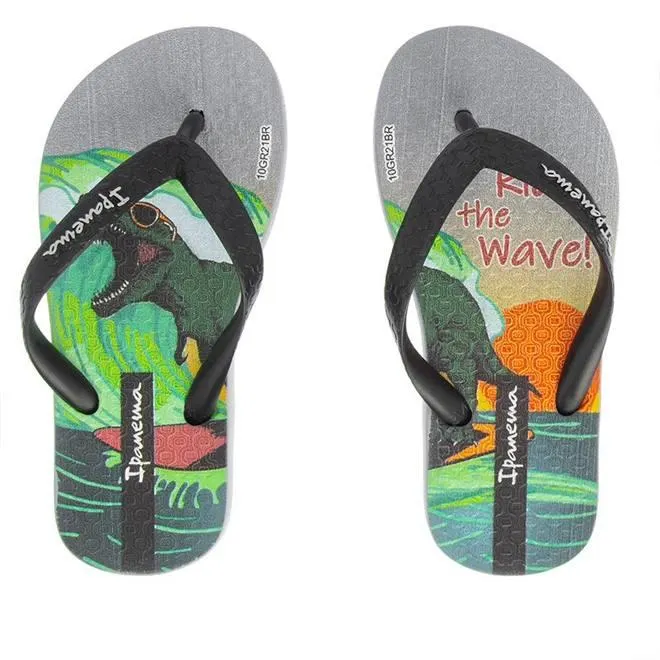 Chinelo Infantil Ipanema Temas Ride The Wave Dinossauro Preto