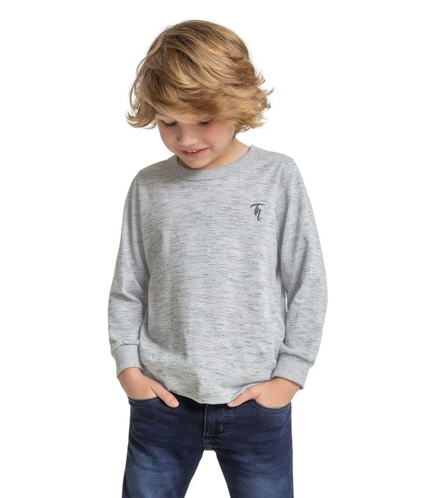 Camiseta Infantil Masculina Manga Longa Trick Nick Cinza