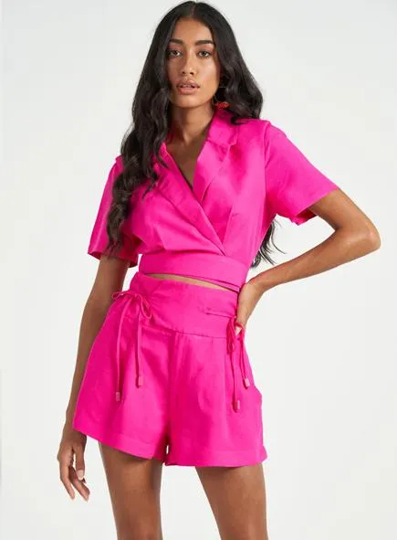 Blazer Cropped Linho Com Amarração