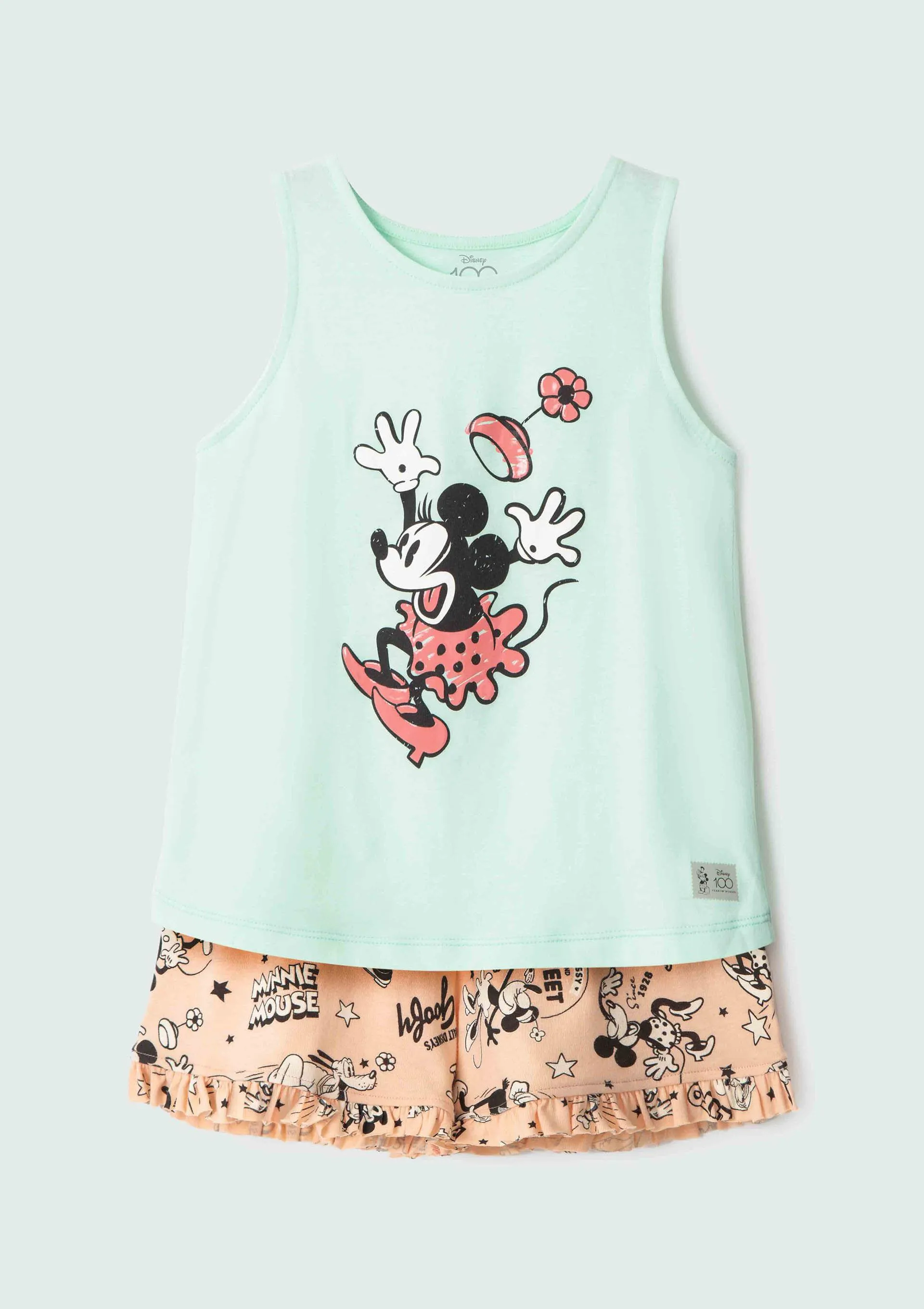 Pijama Curto Infantil Menina Minnie Disney 100 Anos - Verde
