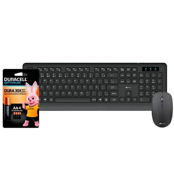 Kit Wireless (Teclado/Mouse), Preto, KMW200, App-Tech + Pilha Alcalina Duracell Palito AAA, Optimum CX 1 UN