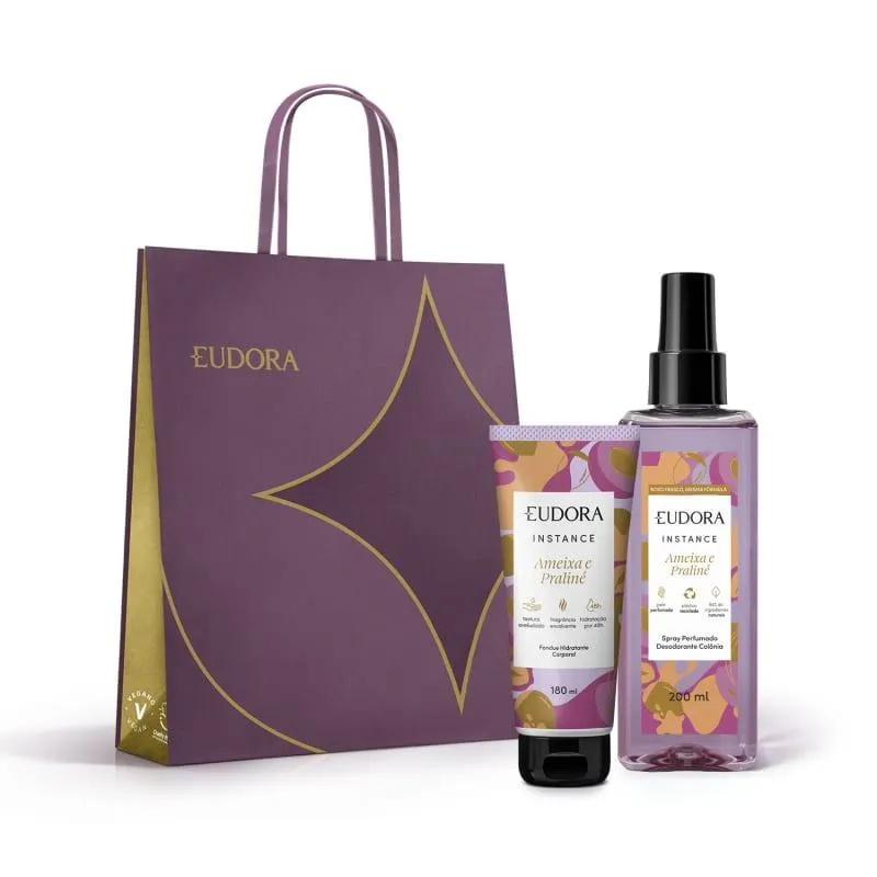 Combo Presente Instance Presente: Hidratante Corporal 180ml + Spray Perfumado Desodorante Colônia 200ml + Sacola