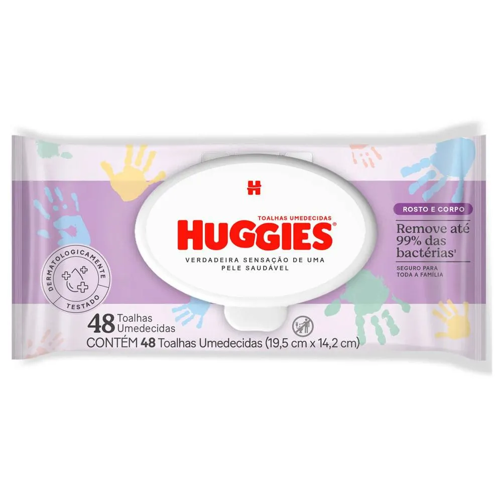 Lenço Umedecido Huggies Rosto e Corpo com 48 unidades