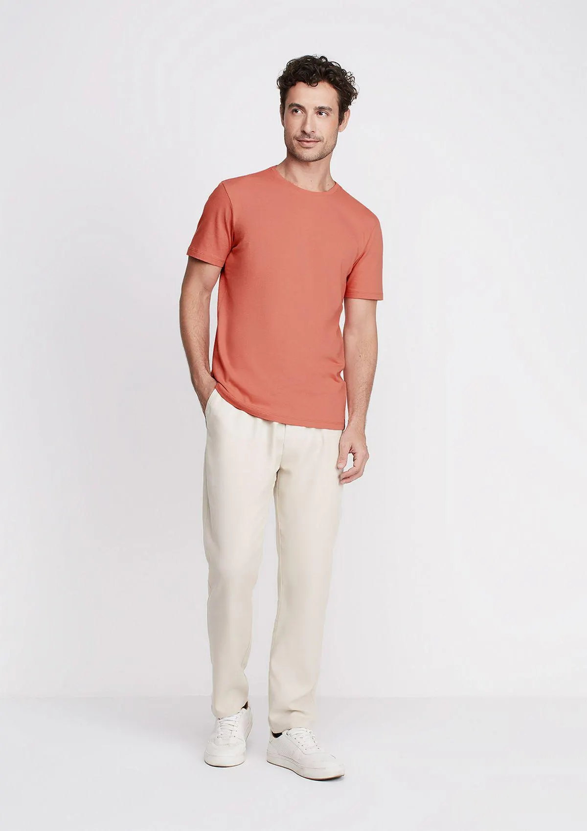 Camiseta Masculina Em Malha Decote Redondo - Laranja