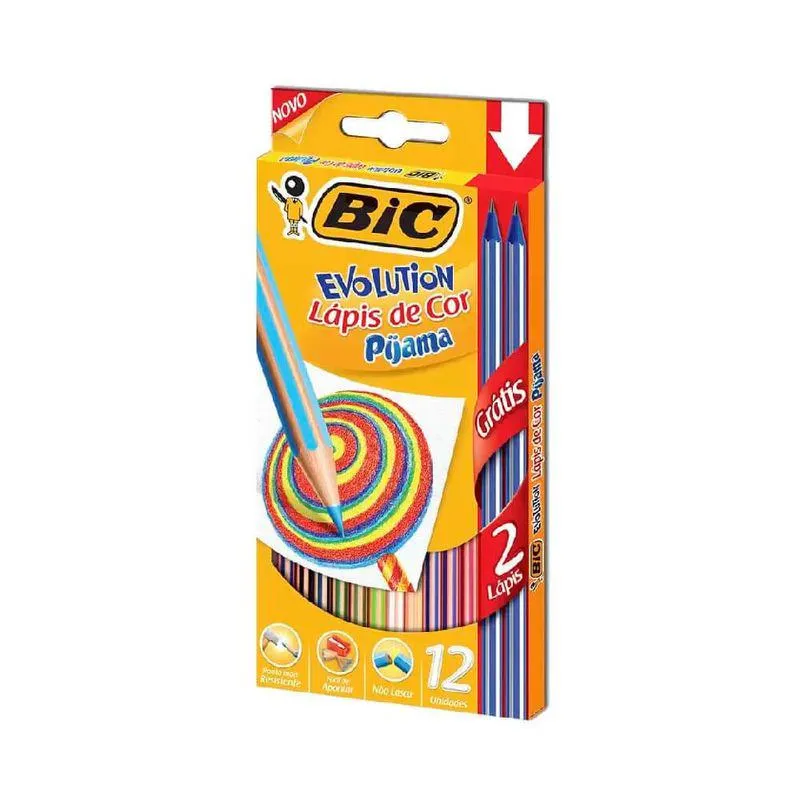 Lapis de Cor Evolution Pijama 12cores + 2 lápis preto - Bic