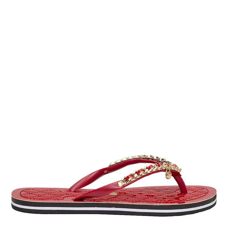 Flip Flop Corrente Dourada Vermelho