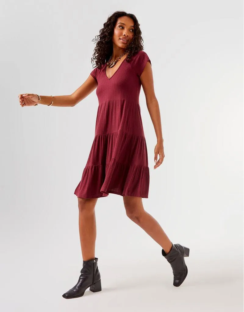 Vestido Canelado Marias Curto - Burgundy