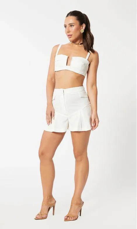 Short Saia Linho Pregas - Off