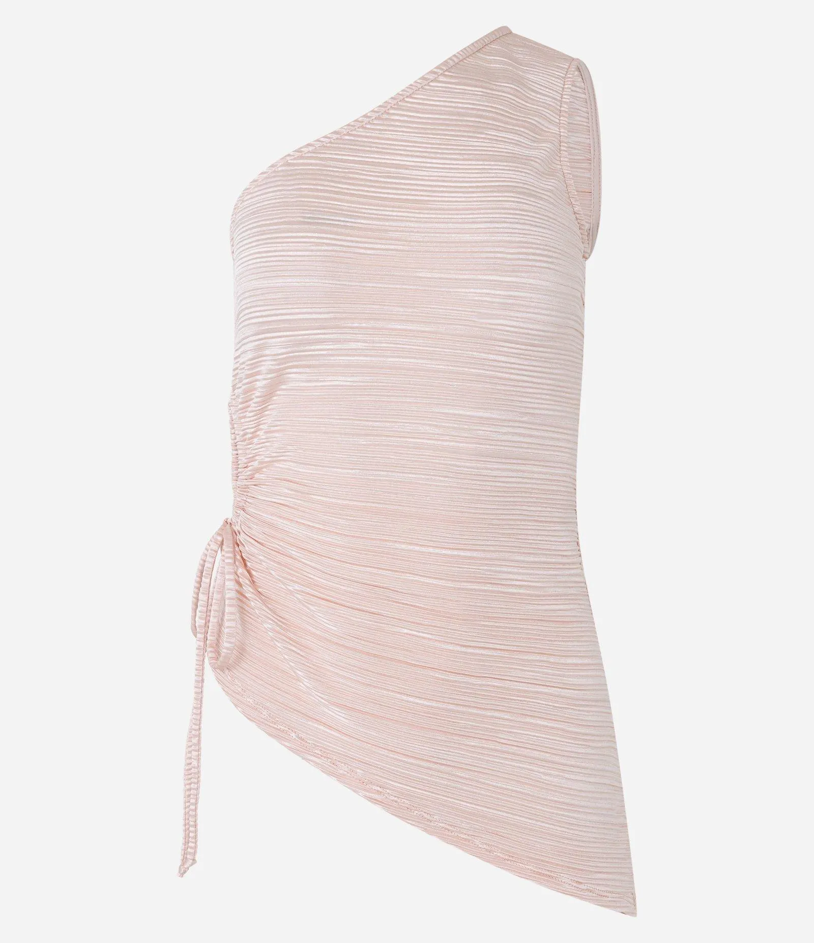 Blusa Ombro Só Assimétrico com Franzido e Amarração Lateral Rosa