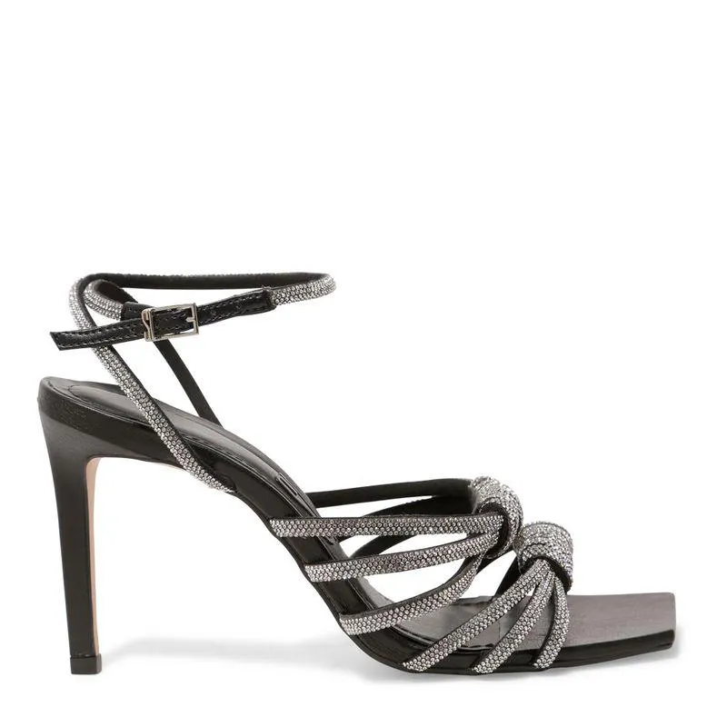 Sandália Preta Strass Salto Fino