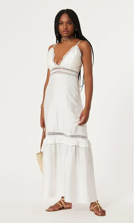 Vestido Longo Bordado Pala Entremeio - Off