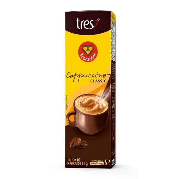 Cápsula de Cappuccino 3 Corações Classic Café 11g Cada CX 10 UN