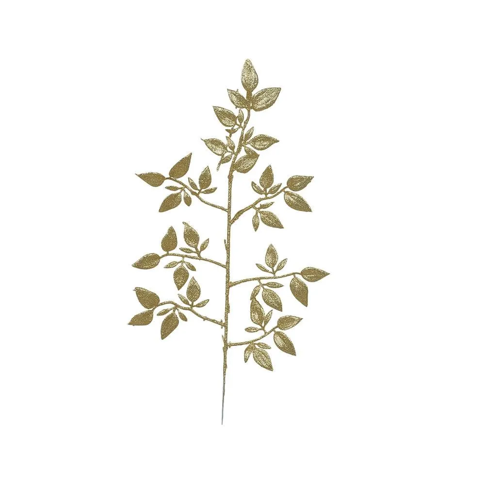 Haste Mini Folhas com Glitter Dourado 39cm