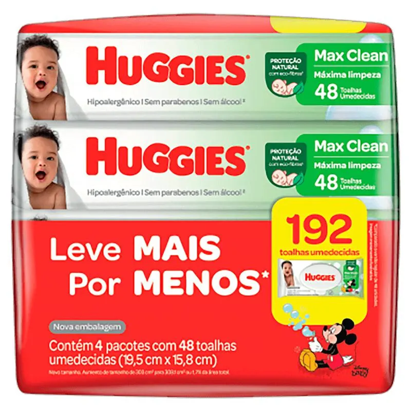 Pack Toalha Umedecida Infantil Disney Baby Huggies Max Clean Pacote 4 Unidades Leve Mais Pague Menos