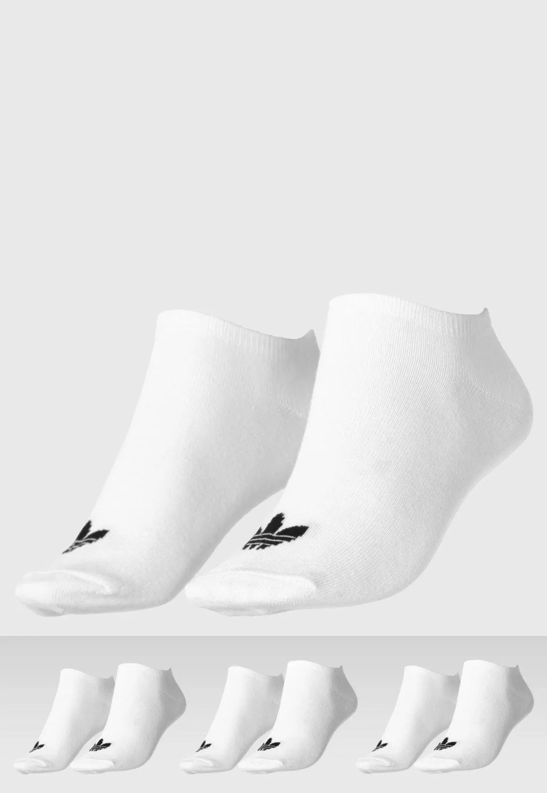 Kit 3pçs Meia adidas Originals Cano Baixo Trefoil Liner Branca