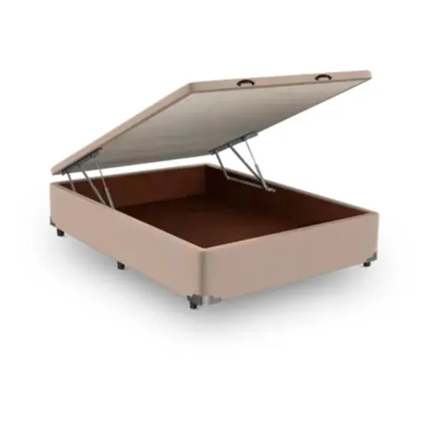 Base Cama Box Com Baú Abertura Frontal Veludo Marfim