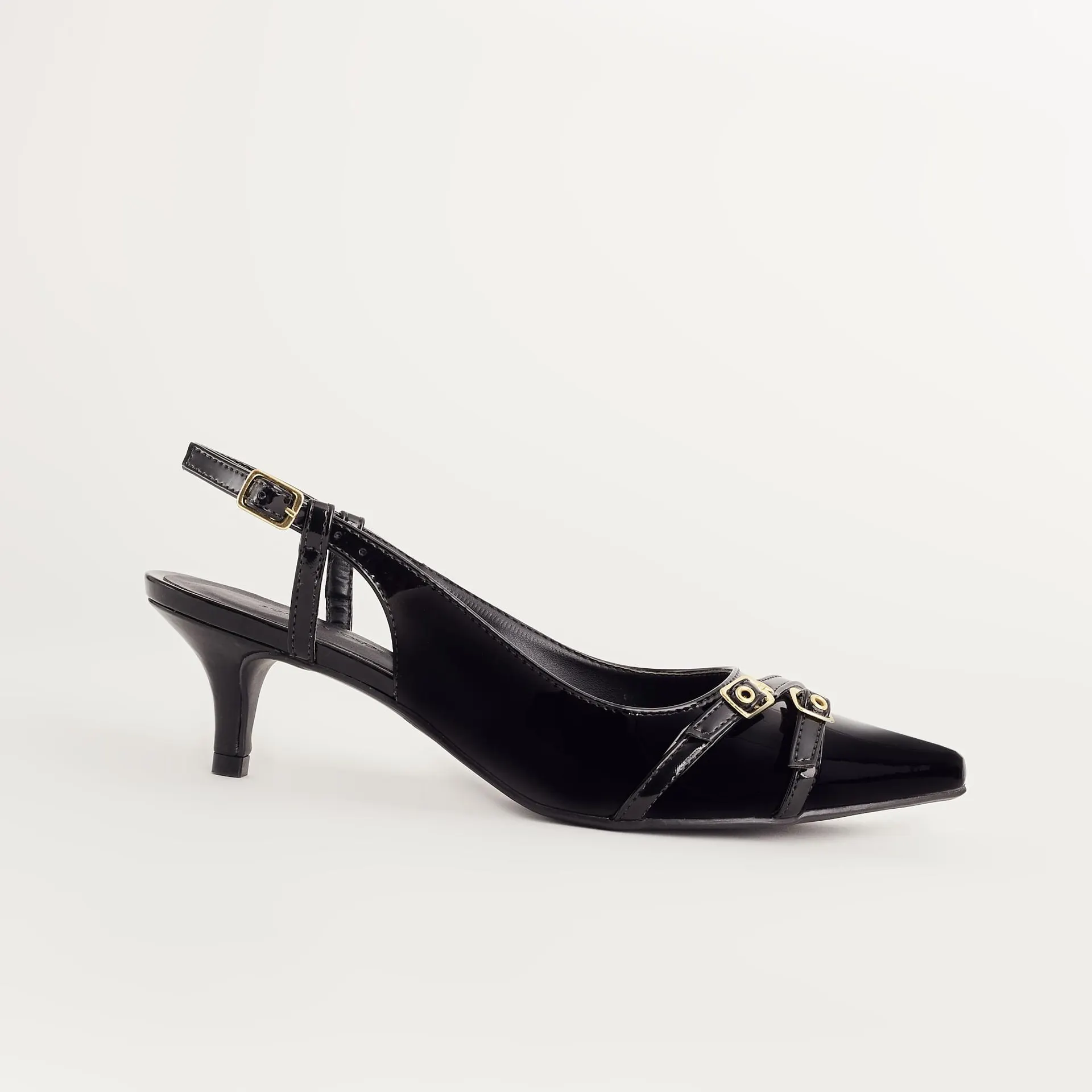 Scarpin Slingback Bico Fino com Fivelas - PRETA