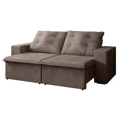 Sofá Retrátil Reclinável Veneza 2,10m 4 Lugares Veludo Marrom com Molas no Assento Bipartido Selmer