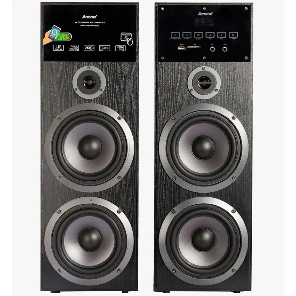 Caixa de Som Amplificada Amvox ACA 480 Torre 480W Bluetooth LED
