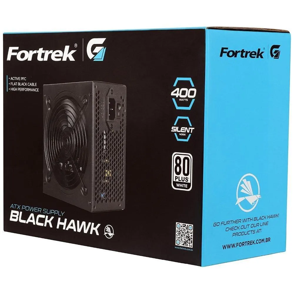 Fonte PC 400W Fortrek Black Hawk, certificação 80 Plus White