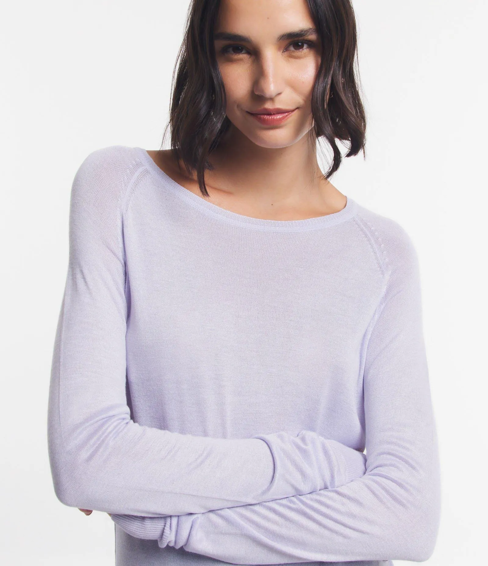 Suéter em Tricô com Gola Redonda Lilás