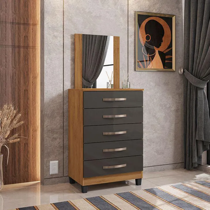 Cômoda com Espelho Lion 5 GV Freijó e Grafite