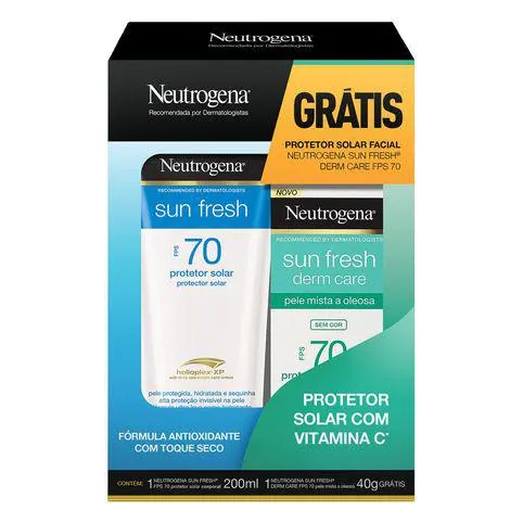 Kit Protetor Solar Neutrogena Sun Fresh FPS70 Corpo 200ml Grátis Neutrogena Facial FPS70 40ml