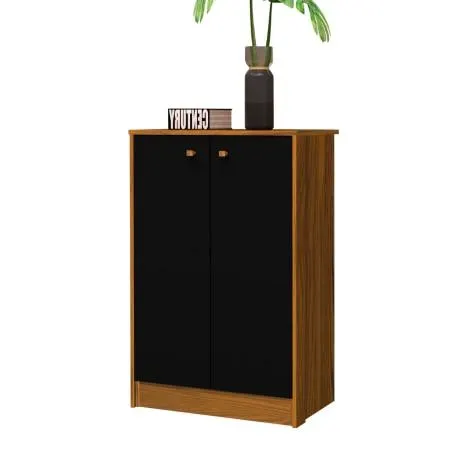 Armário Multiuso Organizador Para Escritório 2 portas 0,75m Office Preto/Nature J&A