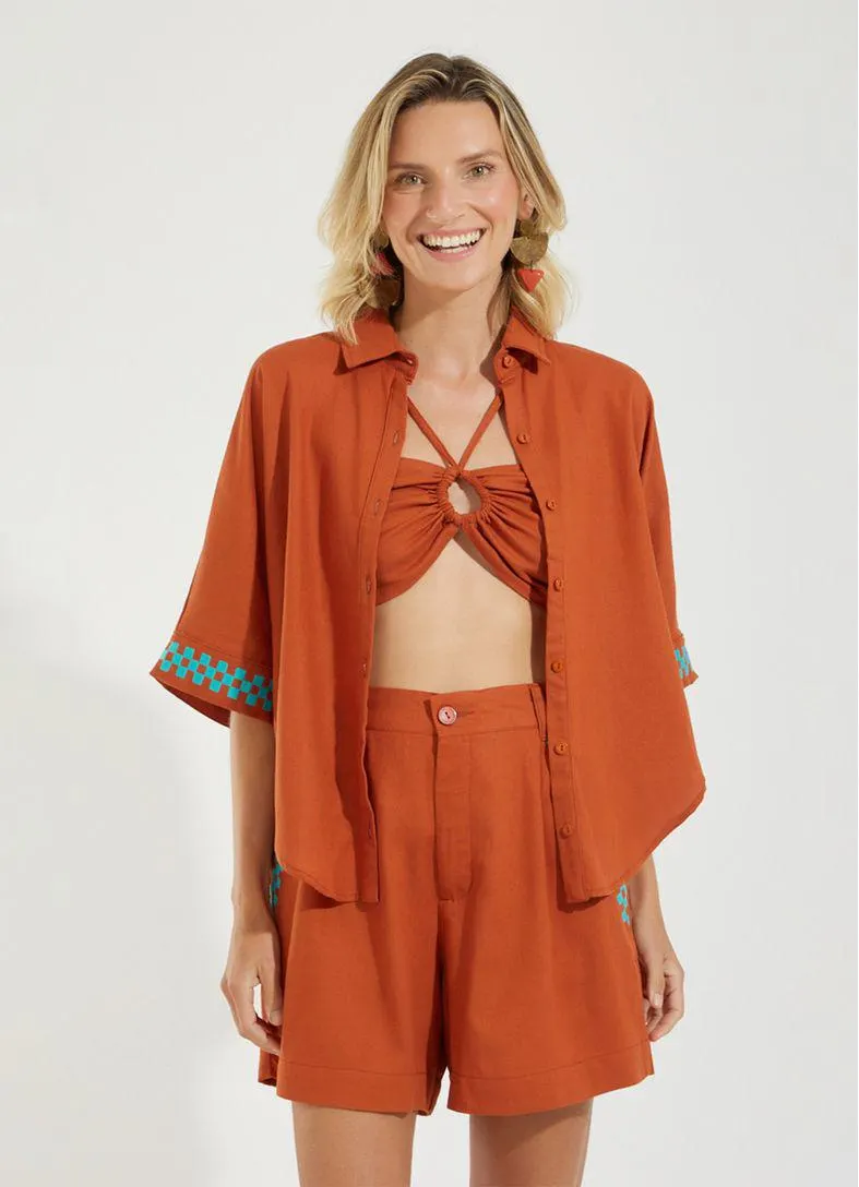 Top linho leve marrom