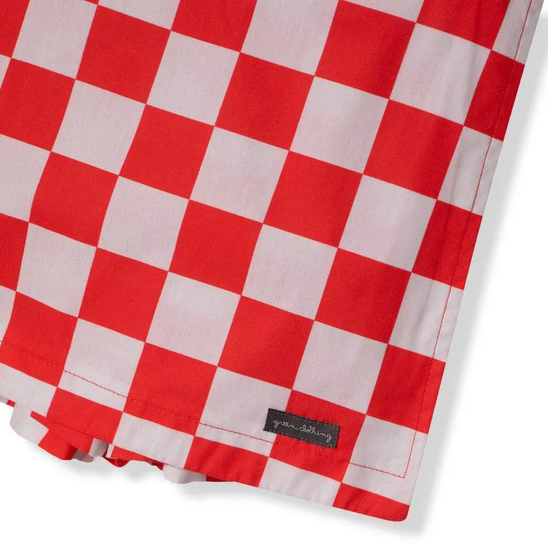 Short Saia Infantil Menina Grid Vermelho