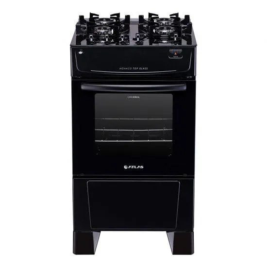 Fogão Atlas Mônaco Top Glass - 4 Bocas, Acendimento Automático - Preto