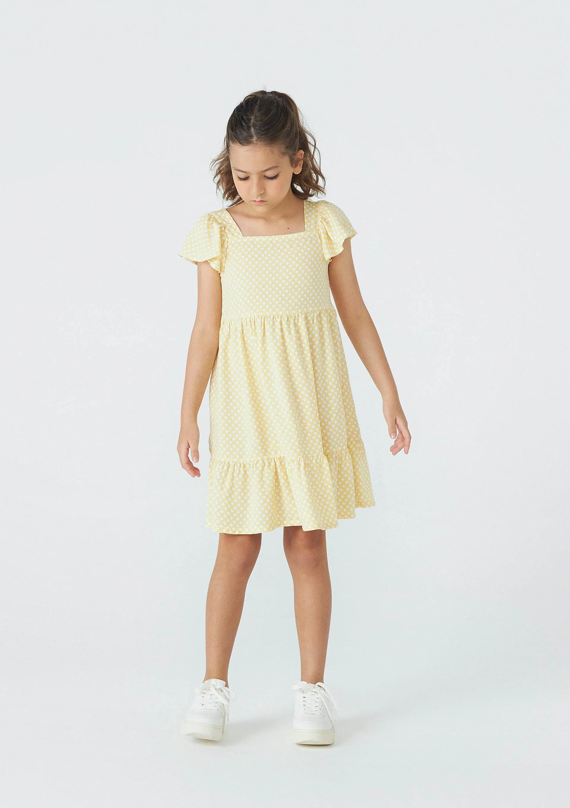 Vestido Curto Infantil Estampado Xadrez - Amarelo