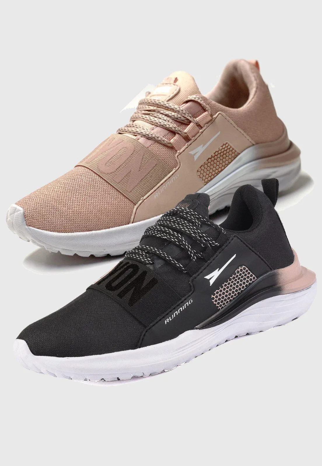 KIT 2 TENIS FEMININO P/ ACADEMIA E CAMINHADA - R1406 - PRETO E NUDE